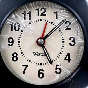 Westclox Alarm Clock Large Black Square Vintage Mid Century Analog Metal